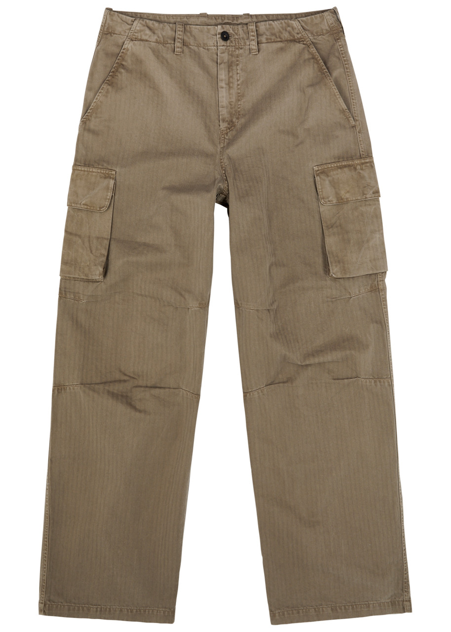 Shop Our Legacy Mount Herringbone Twill Cargo Trousers In Olive