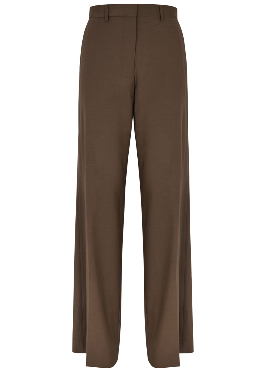 Matteau Wide-leg Wool-blend Trousers In Brown
