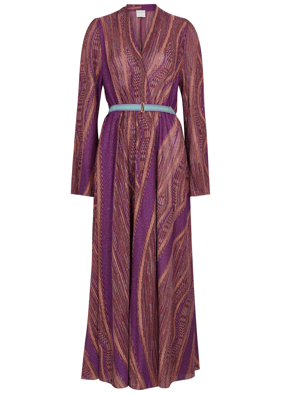 Forte Forte Forte_forte Striped Metallic-weave Fine-knit Maxi Dress In Purple