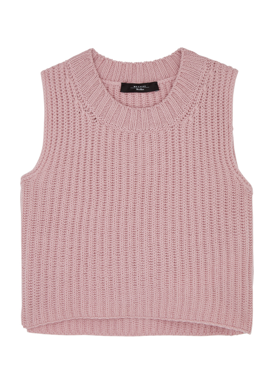 Max Mara Palchi Cropped Knitted Vest In Pink