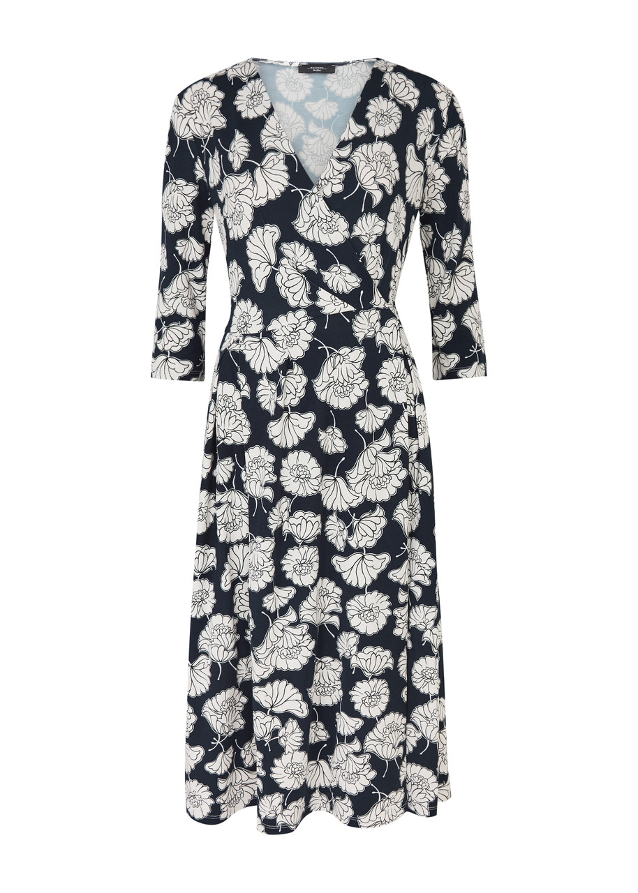 Shop Max Mara Doria Floral-print Jersey Wrap Dress In Navy
