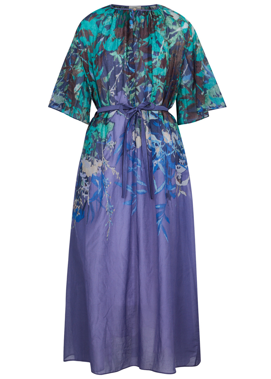 Shop Forte Forte Forte_forte Printed Cotton-blend Maxi Dress In Blue
