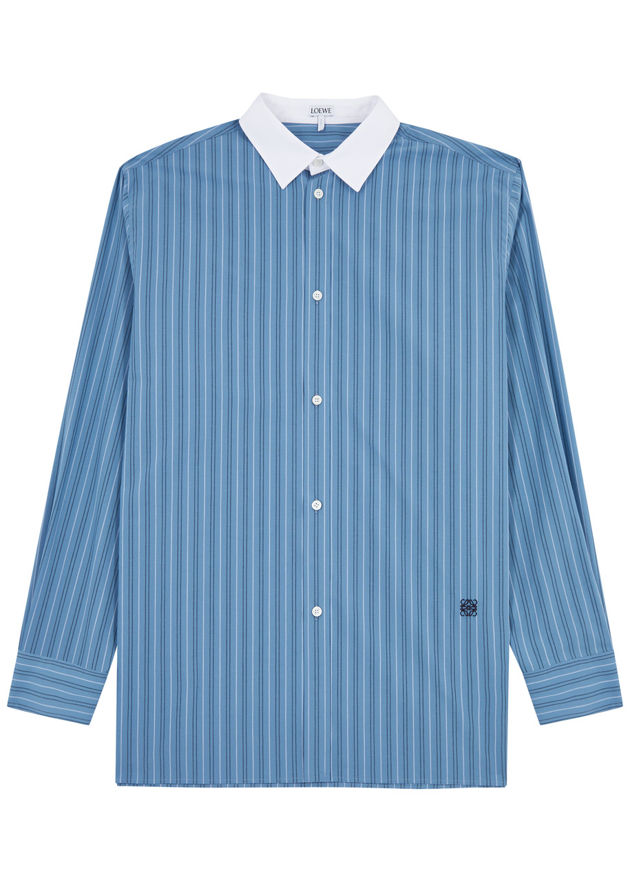 Loewe Striped Logo Cotton-poplin Shirt In Blue