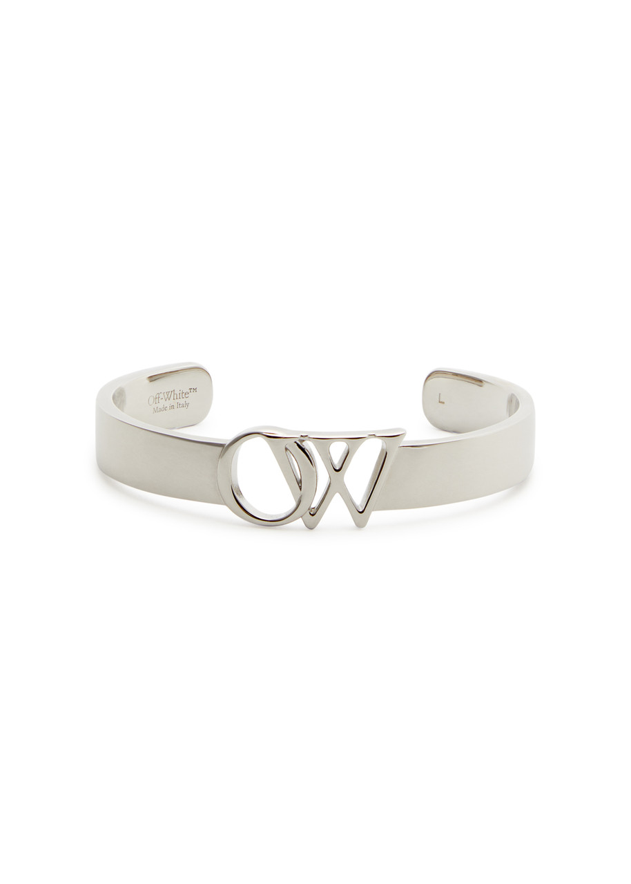 Shop Off-white Logo Cuff In Silver