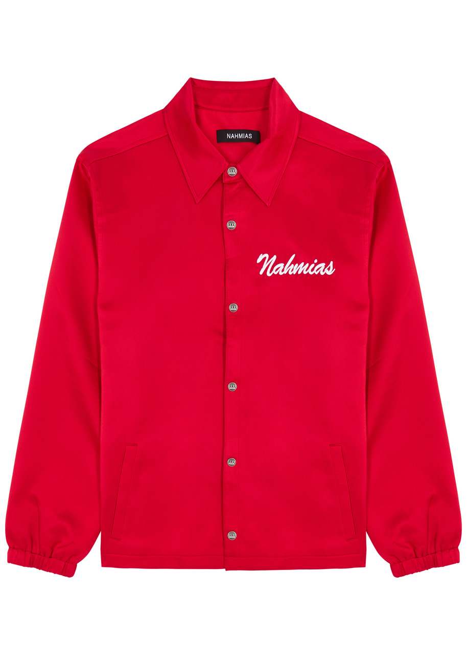 Shop Nahmias Miracle Academy Embroidered Silk-satin Jacket In Red