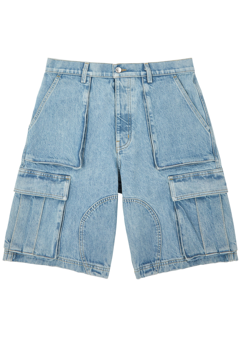 Shop Nahmias Denim Cargo Shorts In Light Blue