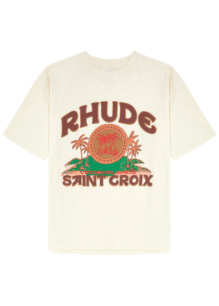 Shop Rhude Saint Croix Logo Cotton T-shirt In Cream