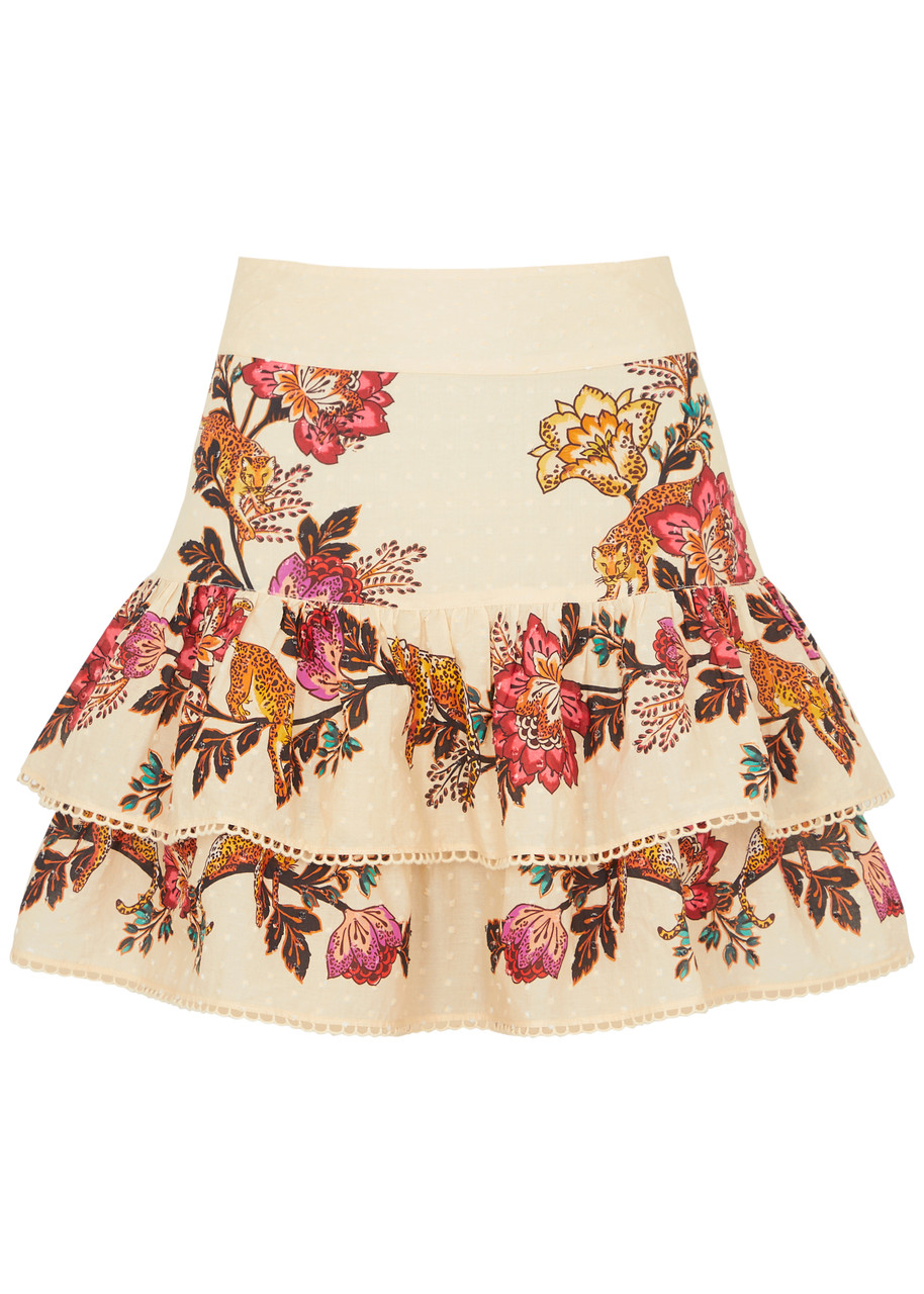 Shop Farm Rio Printed Fil Coupé Cotton Mini Skirt In Multicoloured