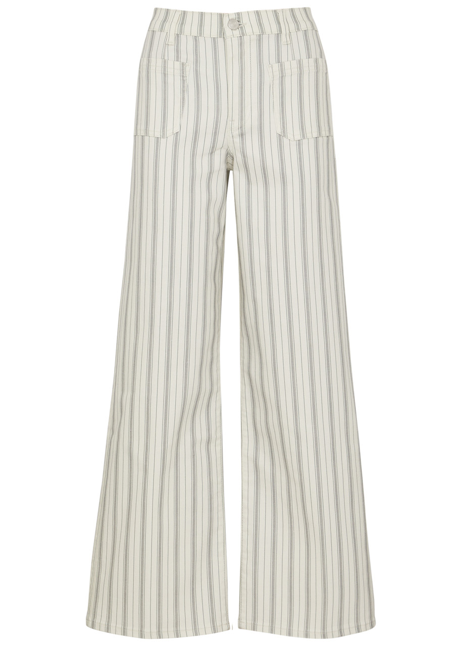 Shop Frame Le Slim Palazzo Striped Wide-leg Jeans In Cream