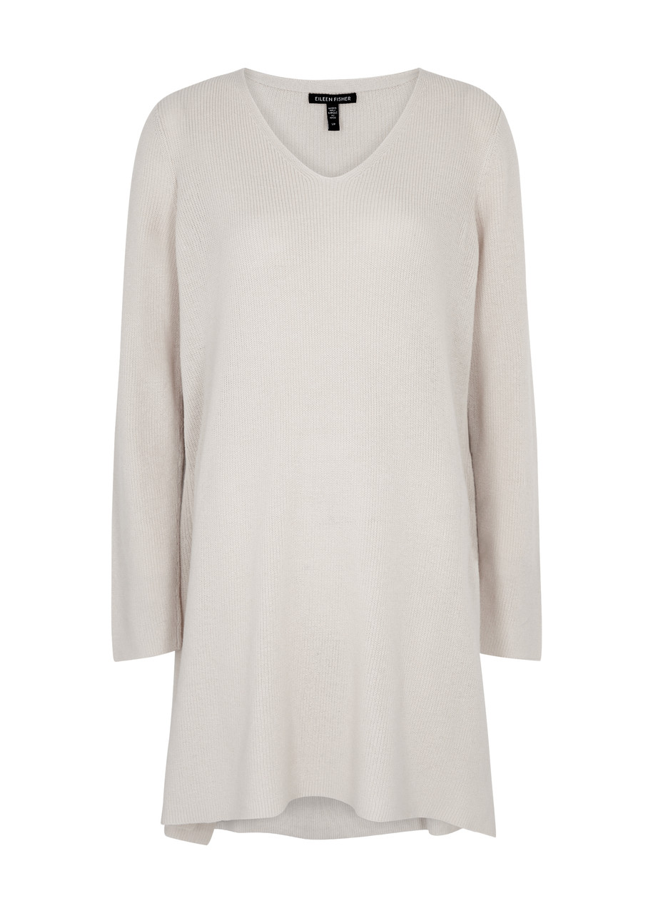 Shop Eileen Fisher Knitted Cotton Tunic In Off White