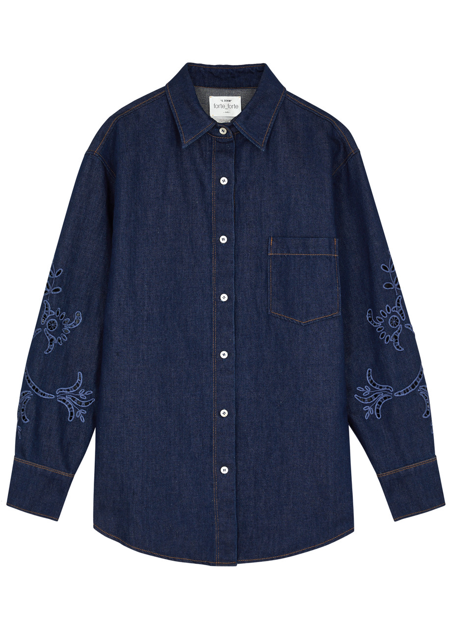 Shop Forte Forte Forte_forte Broderie-anglaise Denim Shirt In Dark Blue