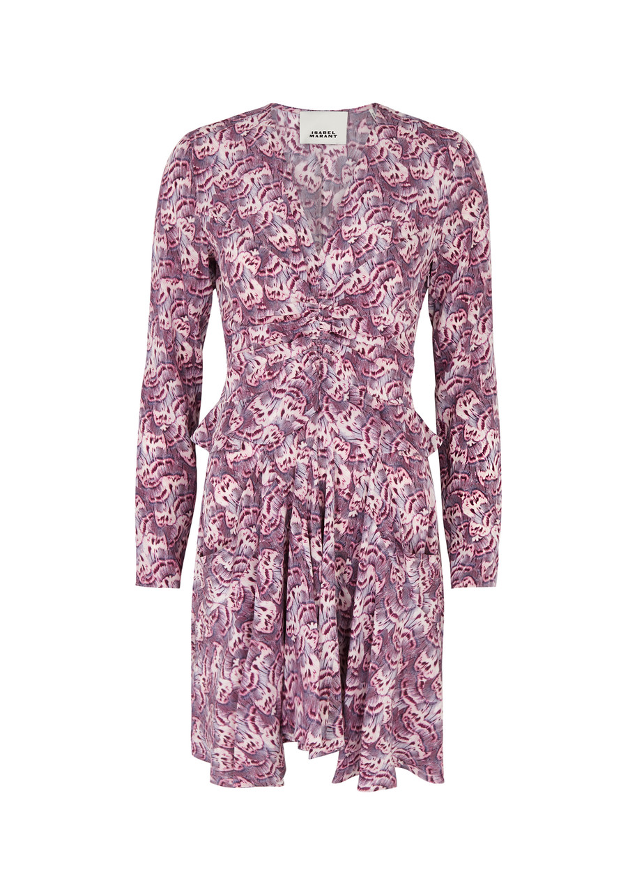 Shop Isabel Marant Usmara Printed Stretch-silk Mini Dress In Mauve
