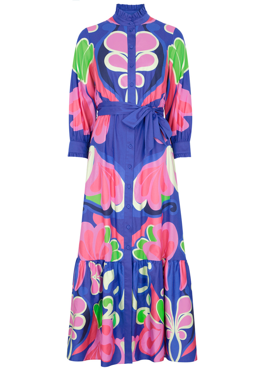 Shop Borgo De Nor Demi Printed Cotton Maxi Dress In Blue