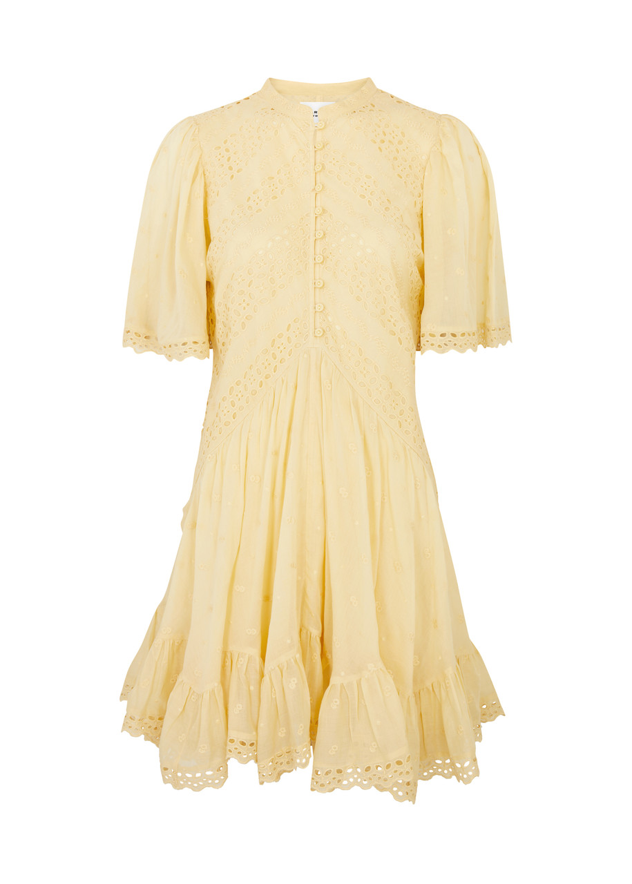 Shop Isabel Marant Étoile Slayae Broderie-anglaise Cotton Mini Dress In Yellow