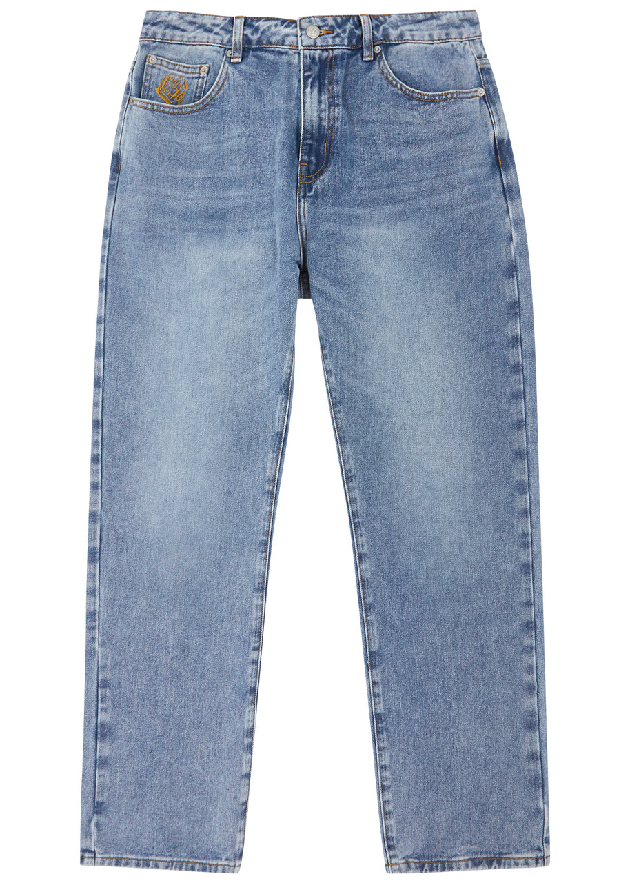 Shop Billionaire Boys Club Logo-embroidered Straight-leg Jeans In Denim