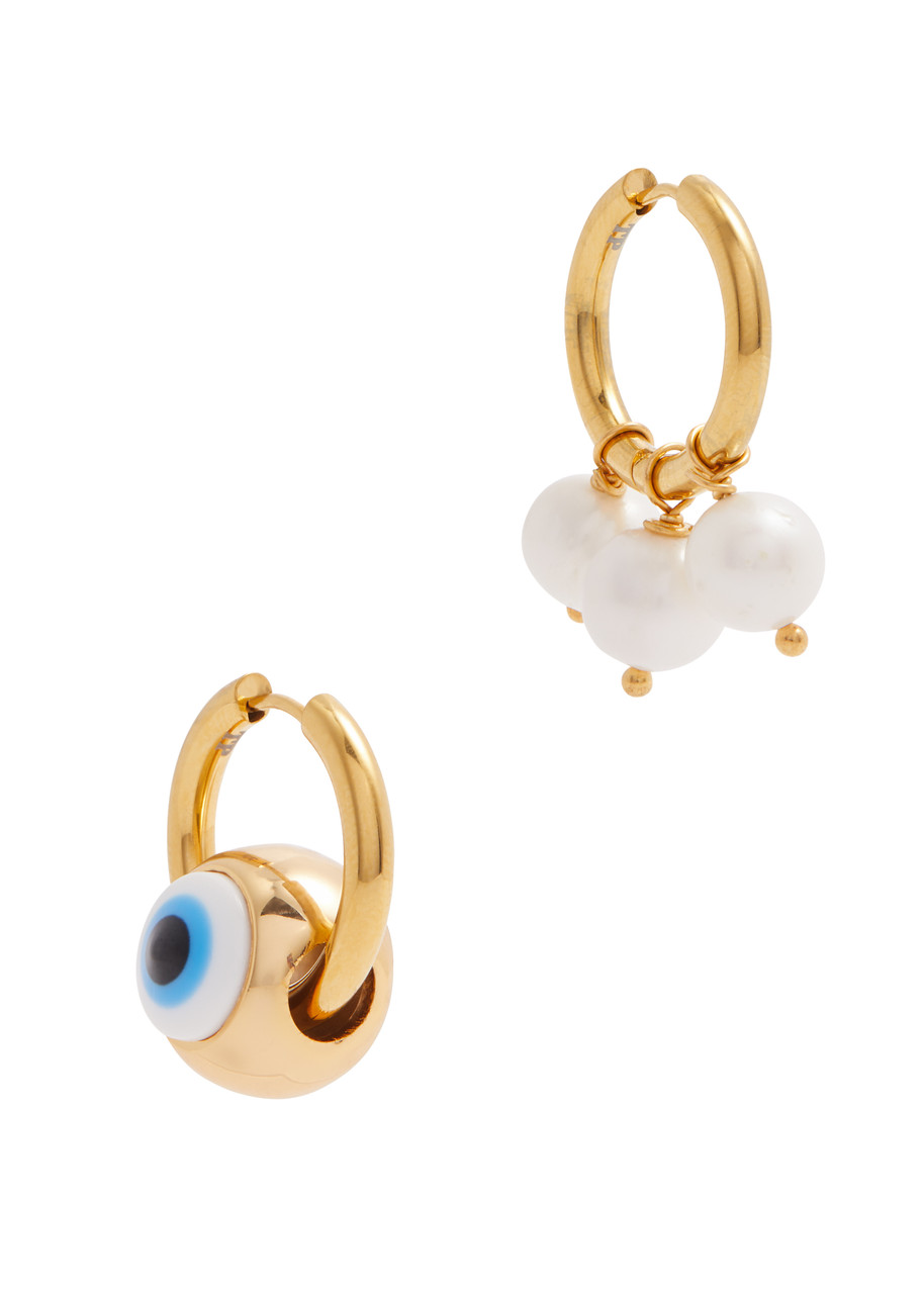 Shop Timeless Pearly Evil Eye 24kt Gold-plated Hoop Earrings