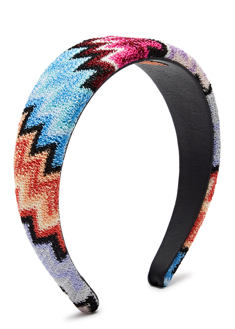 Shop Missoni Zigzag-intarsia Knitted Headband In Multicoloured 1