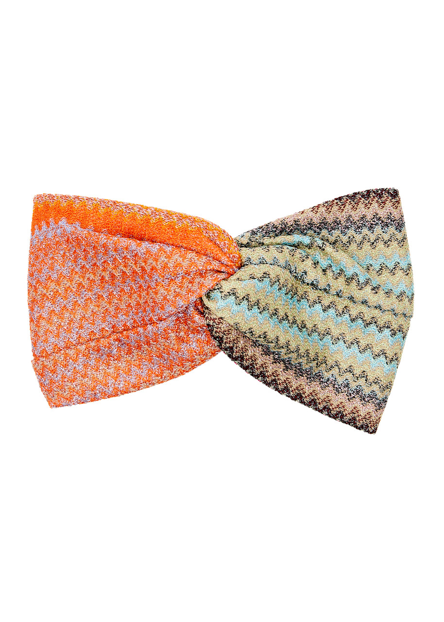 Shop Missoni Zigzag-intarsia Knitted Headband In Multicoloured 1