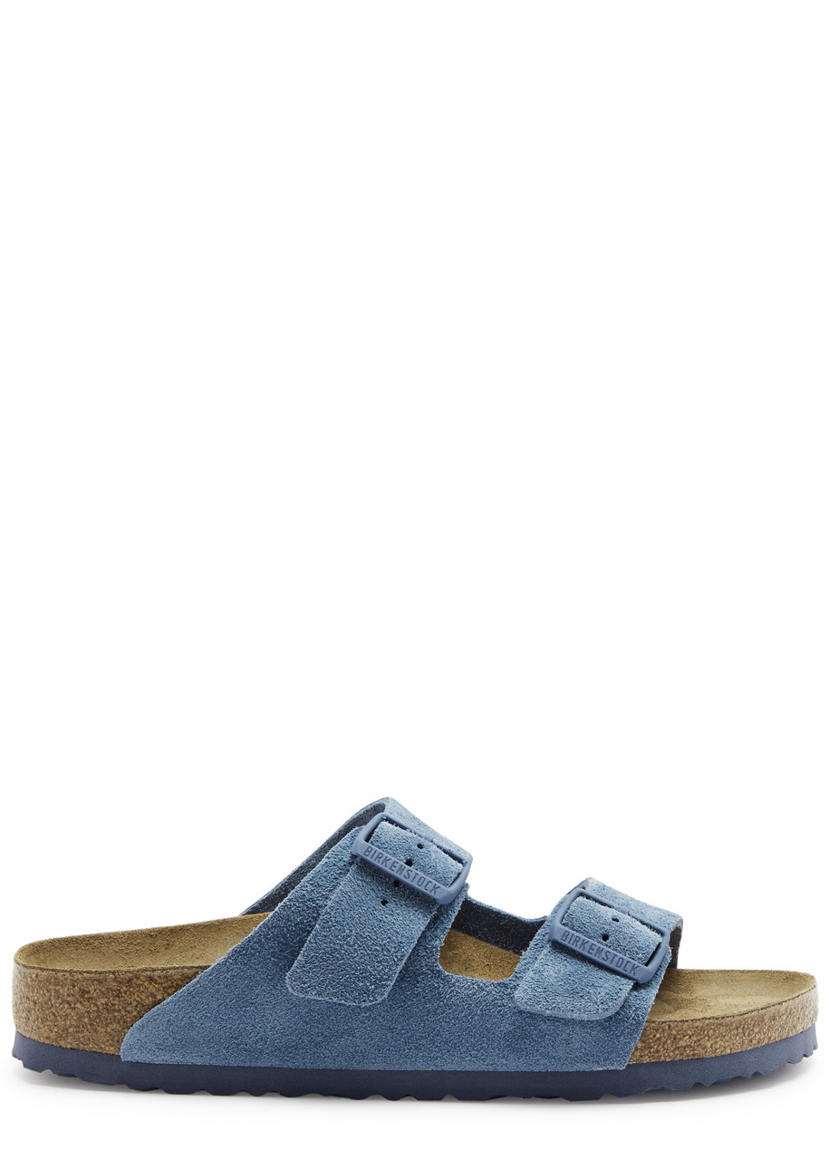 Shop Birkenstock Arizona Suede Sliders In Blue