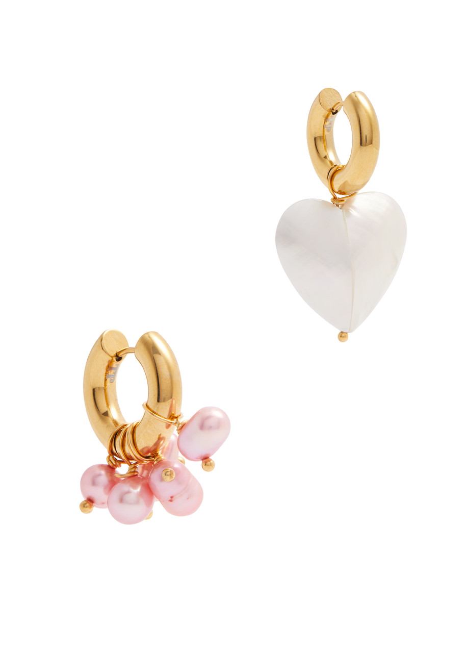 Shop Timeless Pearly Asymmetric 24kt Gold-plated Hoop Earrings In Pink