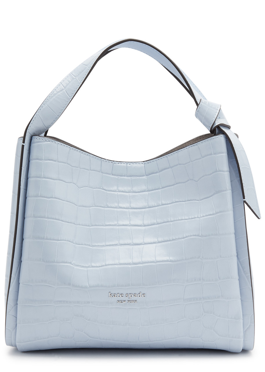 Shop Kate Spade Knott Crocodile-effect Leather Tote In Light Blue