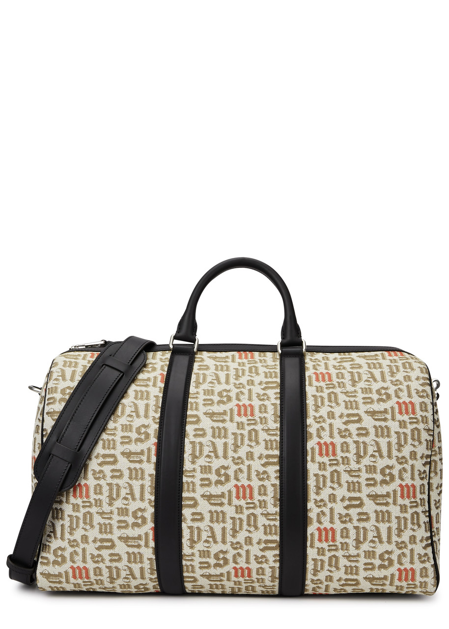 Shop Moncler Palm Angels Logo-jacquard Canvas Holdall In Multicoloured