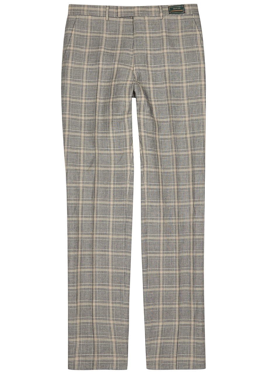 Gucci Checked Linen and Wool-blend Trousers - Grey - 50