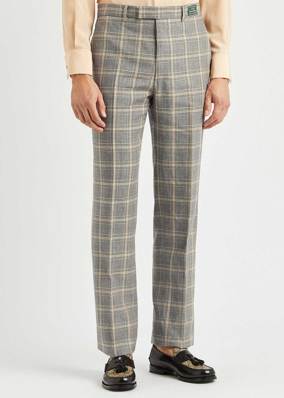  Gucci Checked Linen And Wool-blend Trousers - Grey - 48 