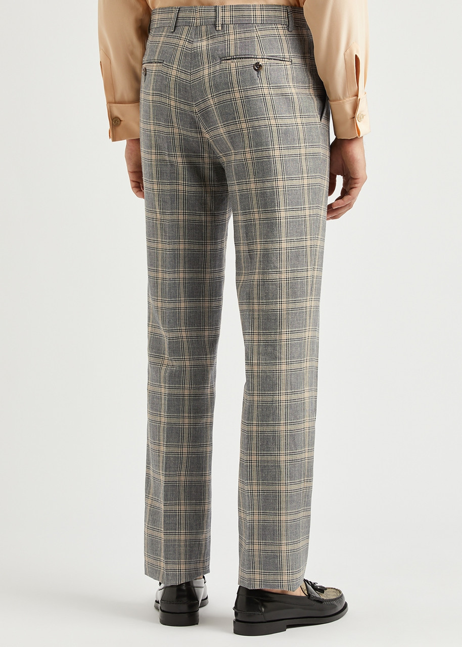  Gucci Checked Linen And Wool-blend Trousers - Grey - 48 