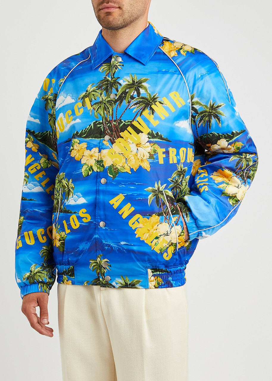  Gucci Printed Padded Shell Bomber Jacket, Blue, Bomber Jacket - 48 