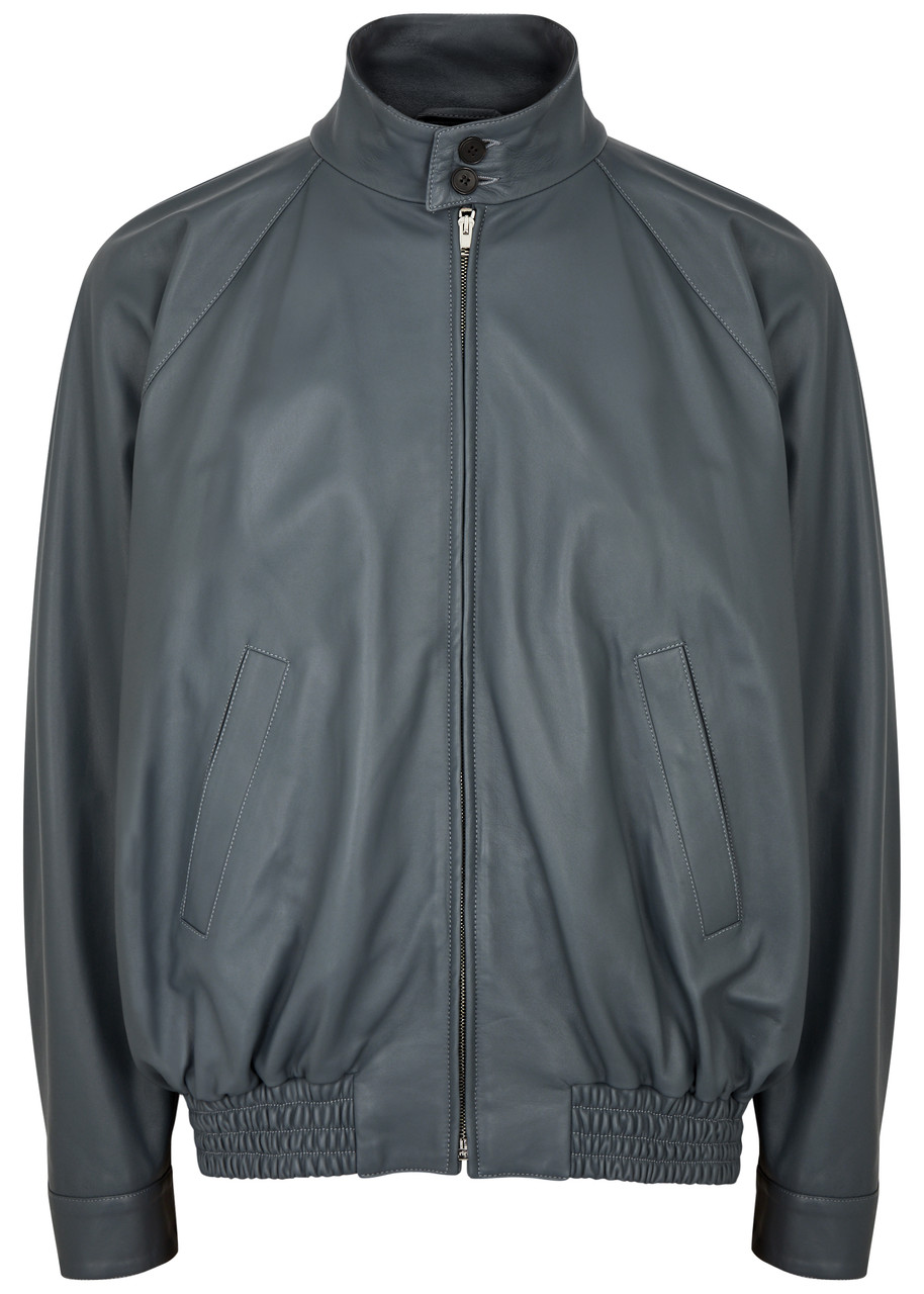 Shop Marni Leather Bomber Jacket In Grey