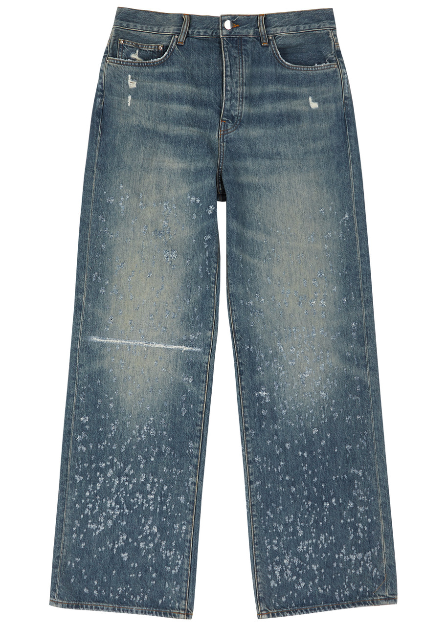 Shop Amiri Shotgun Distressed Straight-leg Jeans In Blue