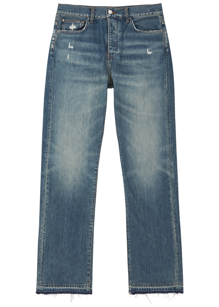 Shop Amiri Distressed Straight-leg Jeans In Blue