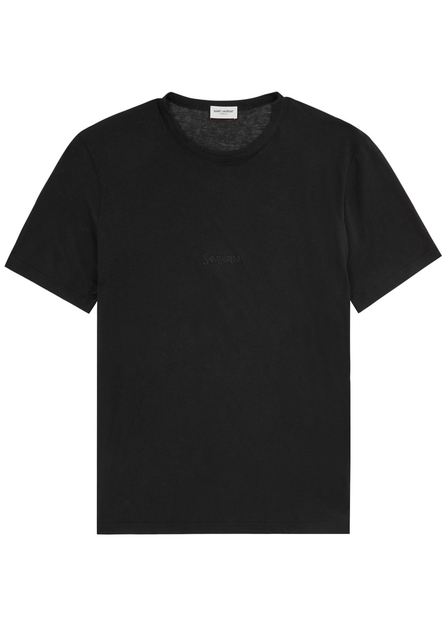 Saint Laurent Logo-embroidered Cotton T-shirt In Black