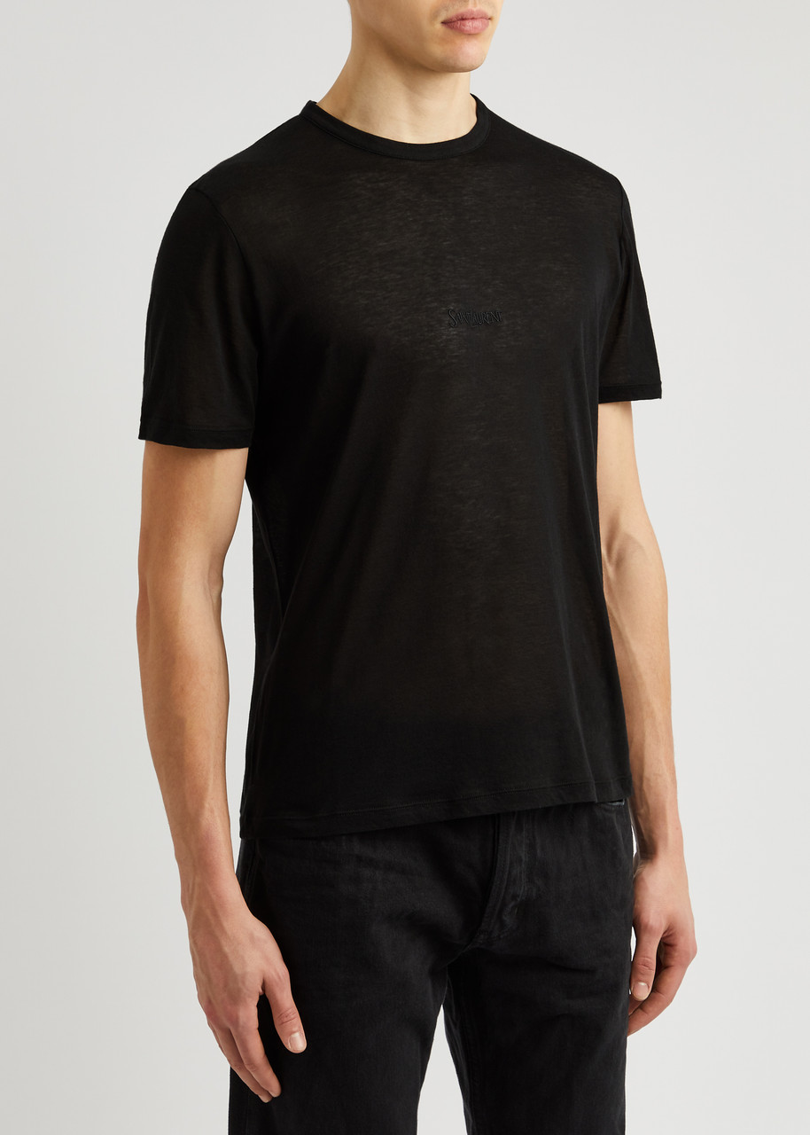 Saint Laurent Logo-embroidered Jersey T-shirt In Black