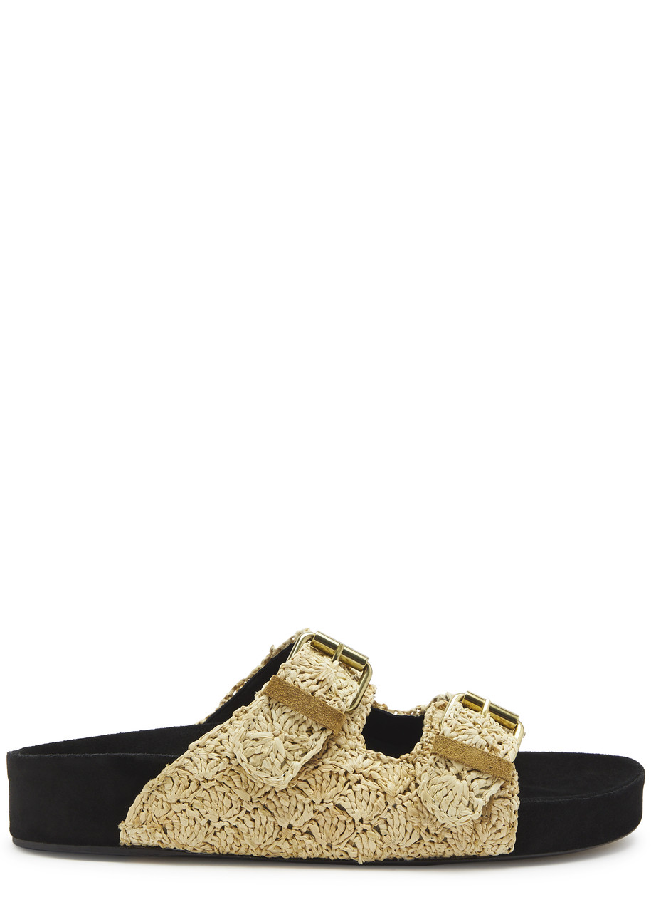 Shop Isabel Marant Lennyo Raffia And Suede Sliders In Natural