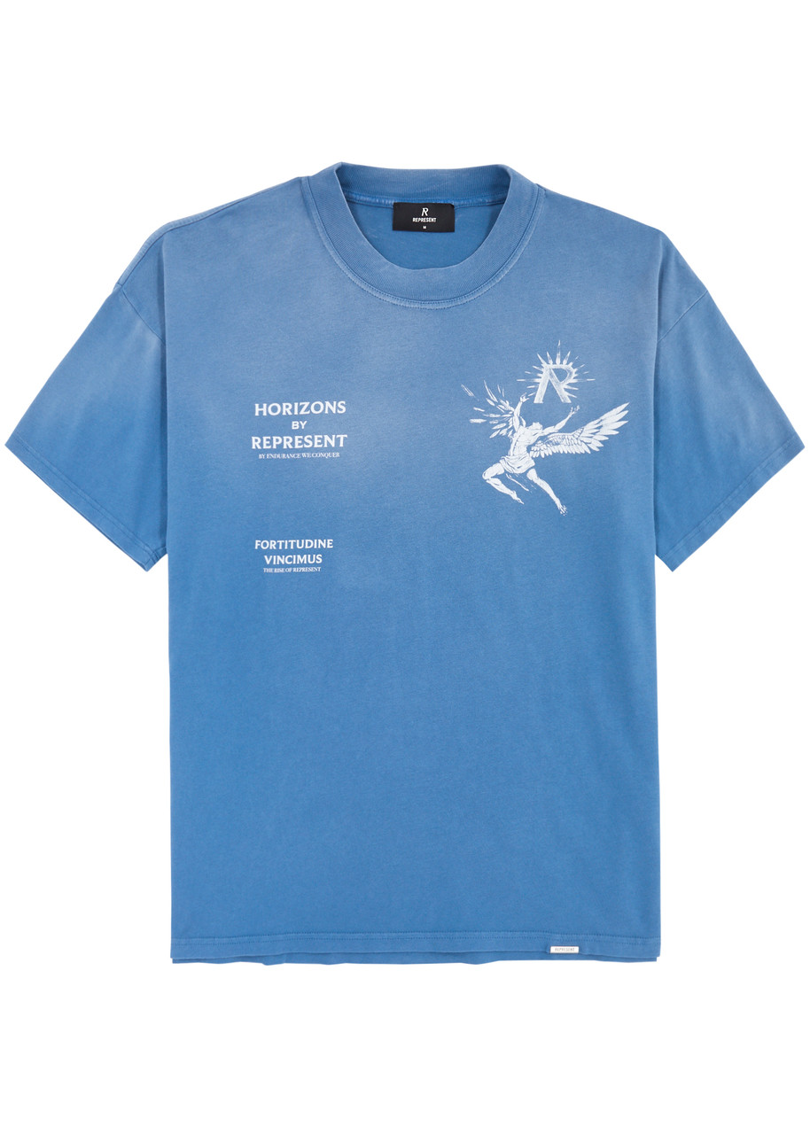 Shop Represent Icarus Printed Cotton T-shirt In Blue