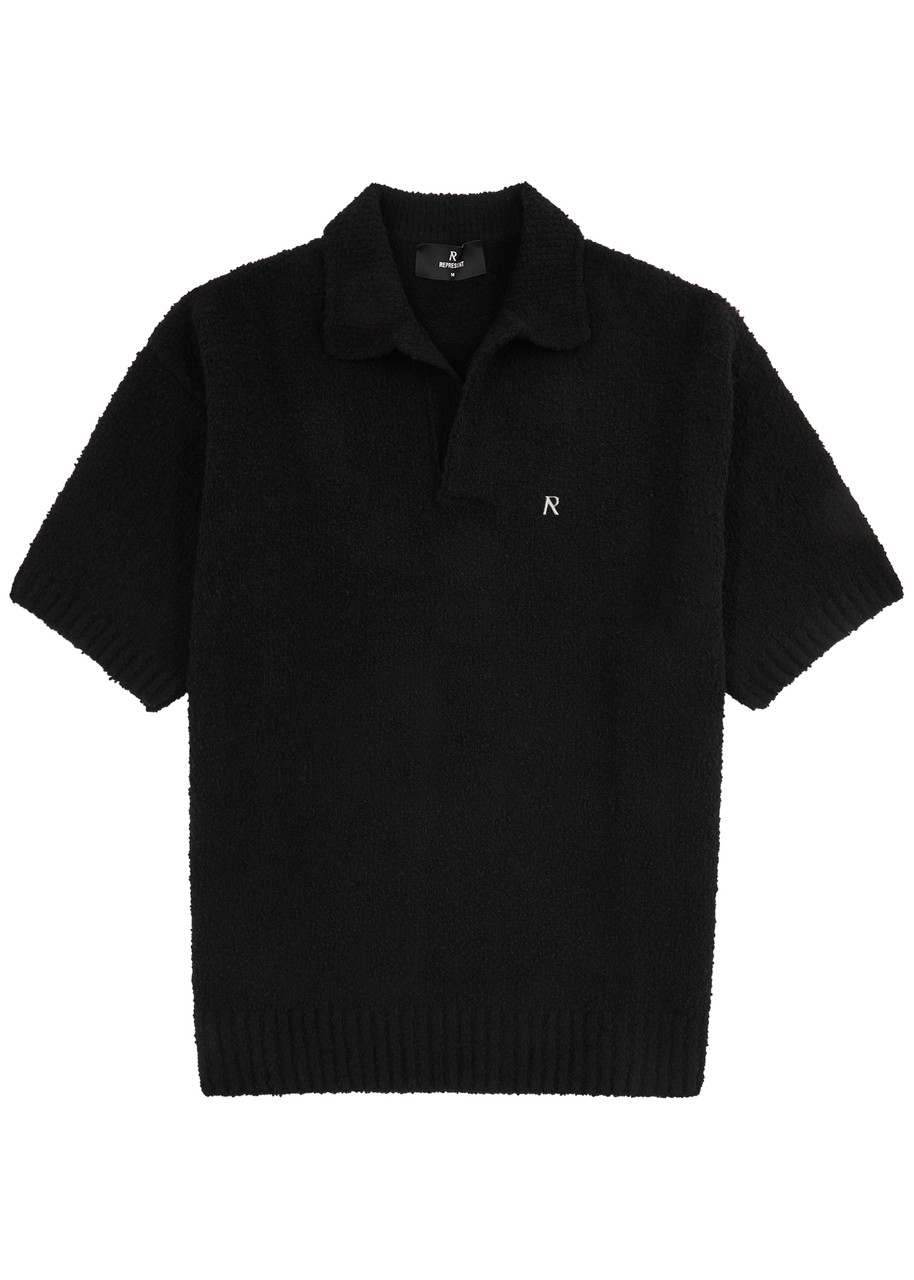 Shop Represent Bouclé Wool-blend Polo Shirt In Black