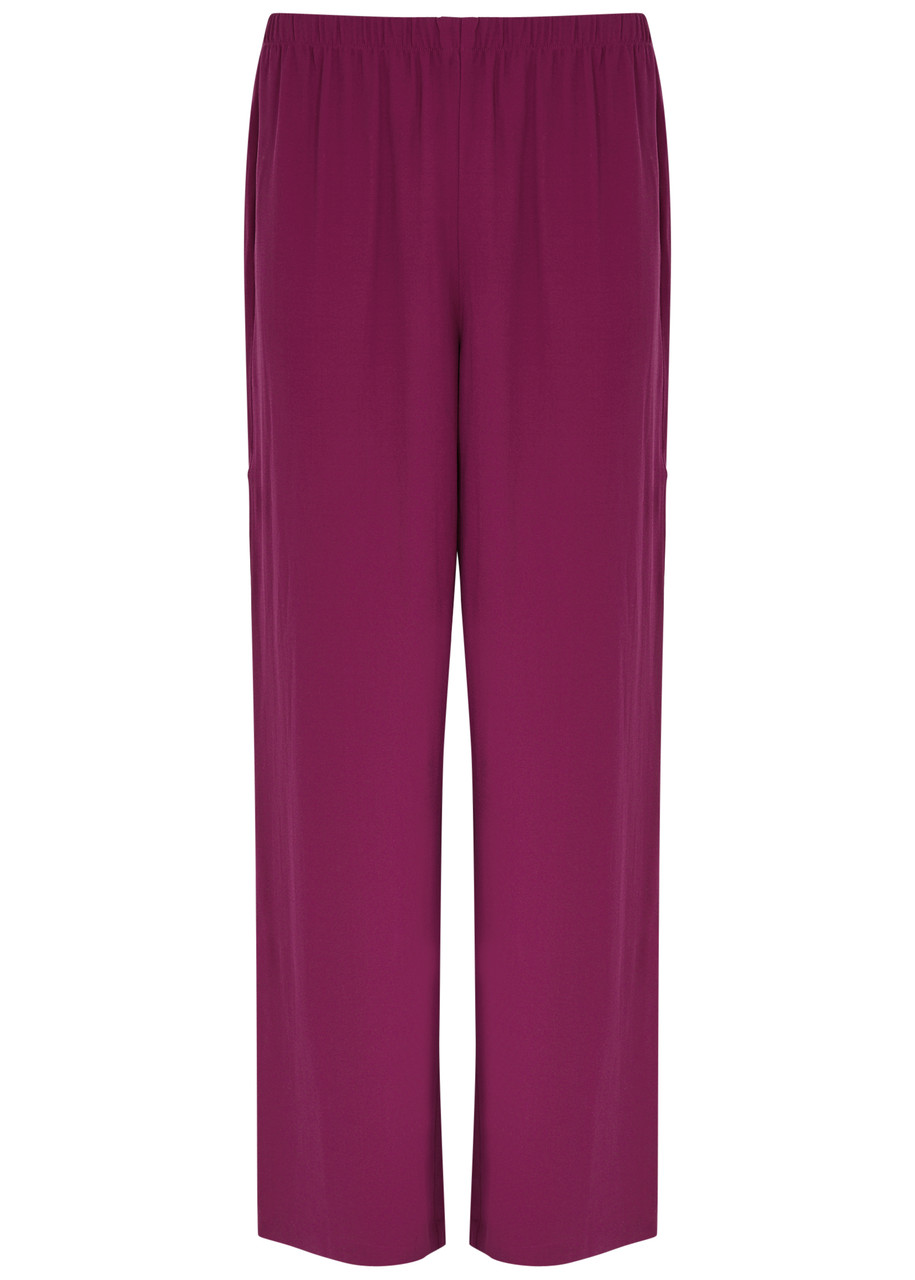 Shop Eileen Fisher Silk Crepe De Chine Trousers In Dark Pink