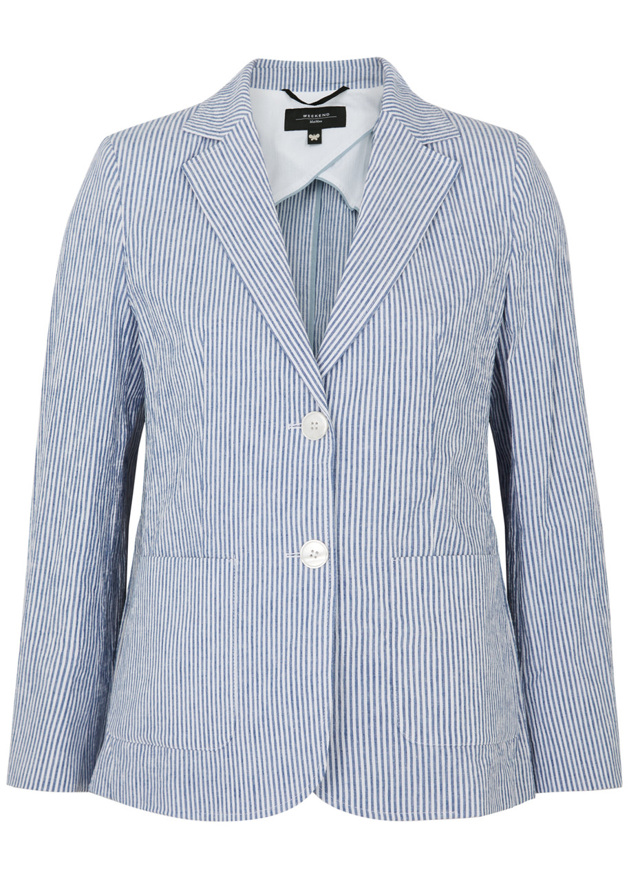 Shop Max Mara Aletta Striped Seersucker Blazer In Blue And White