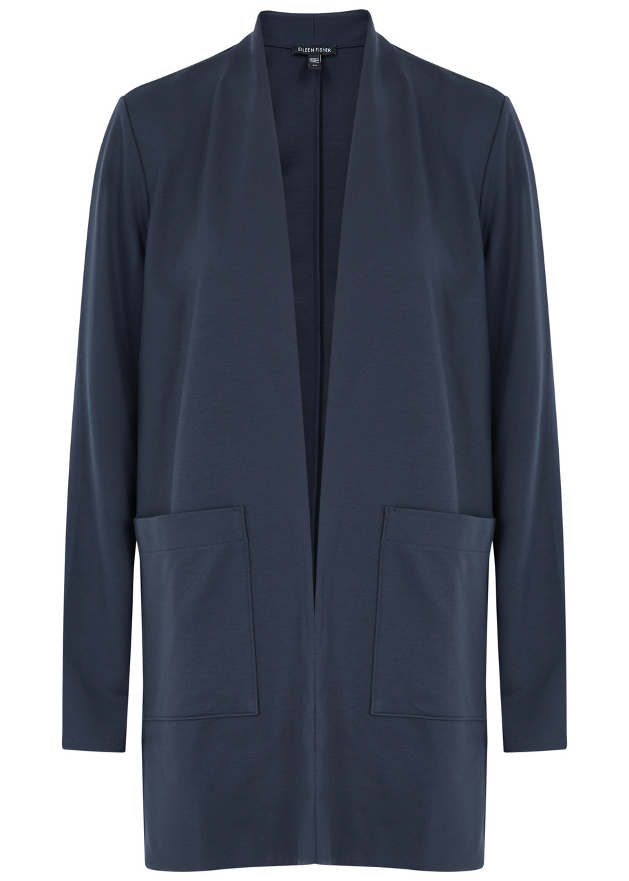 Shop Eileen Fisher Stretch-jersey Jacket In Dark Blue