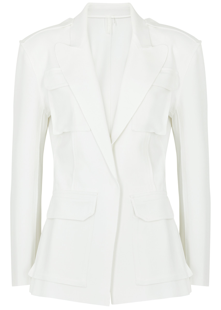 Shop Norma Kamali Stretch-jersey Utility Jacket In White