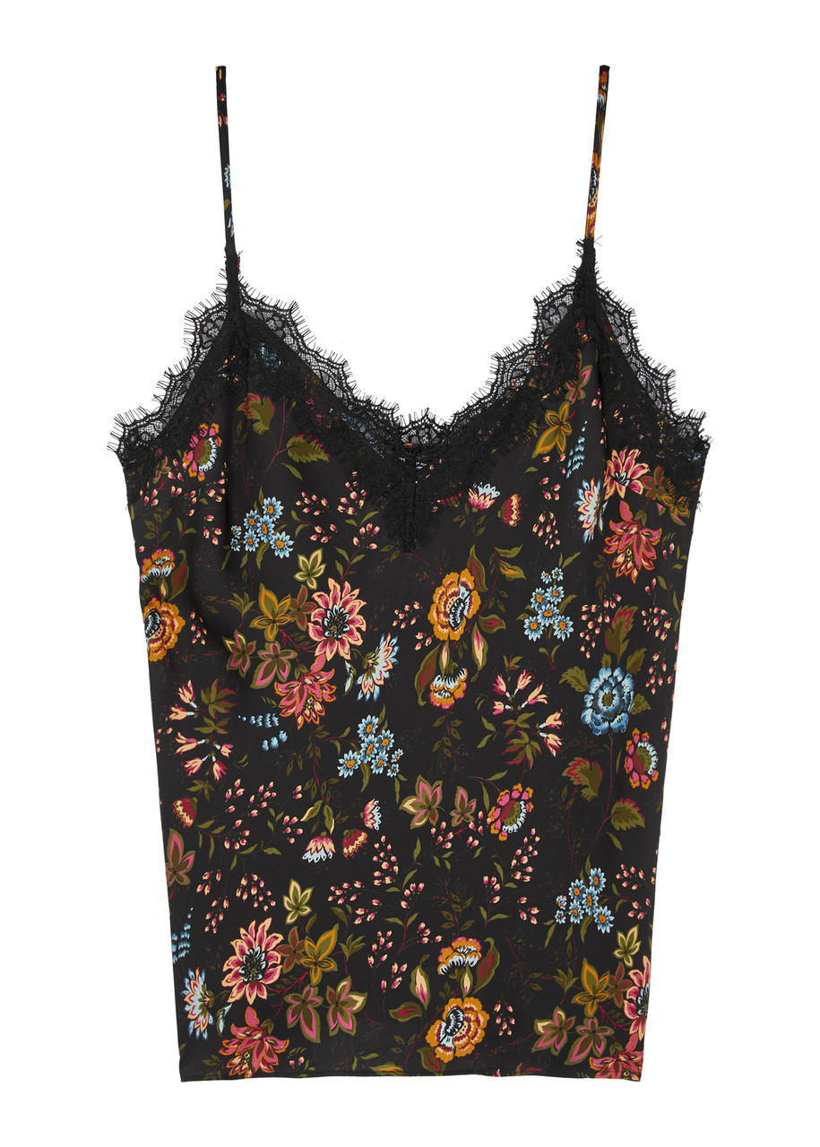 Shop Veronica Beard Ciarlo Floral-print Silk-blend Satin Camisole Top In Black