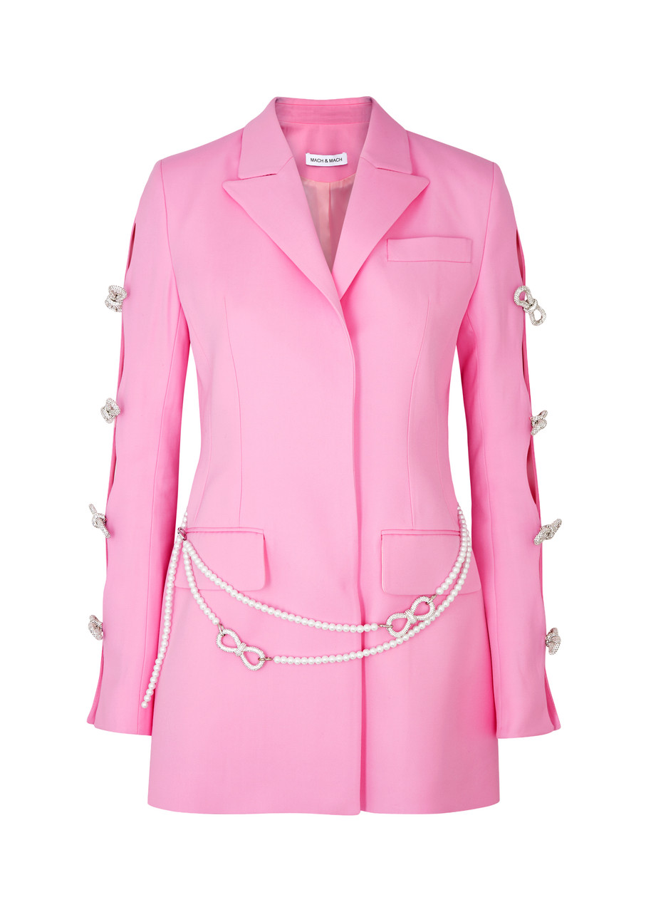 Shop Mach & Mach Cut-out Embellished Wool Mini Blazer Dress In Pink
