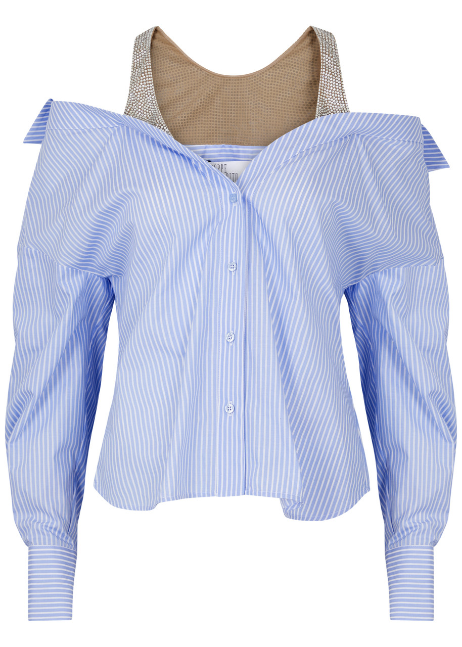 Giuseppe DI Morabito Crystal-embellished Striped Cotton Shirt - Light Blue - 42 (UK10 / S)