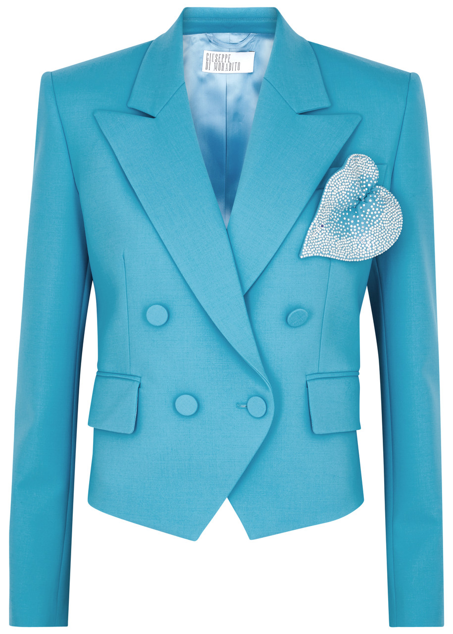 Shop Giuseppe Di Morabito Crystal-embellished Stretch-wool Blazer In Blue