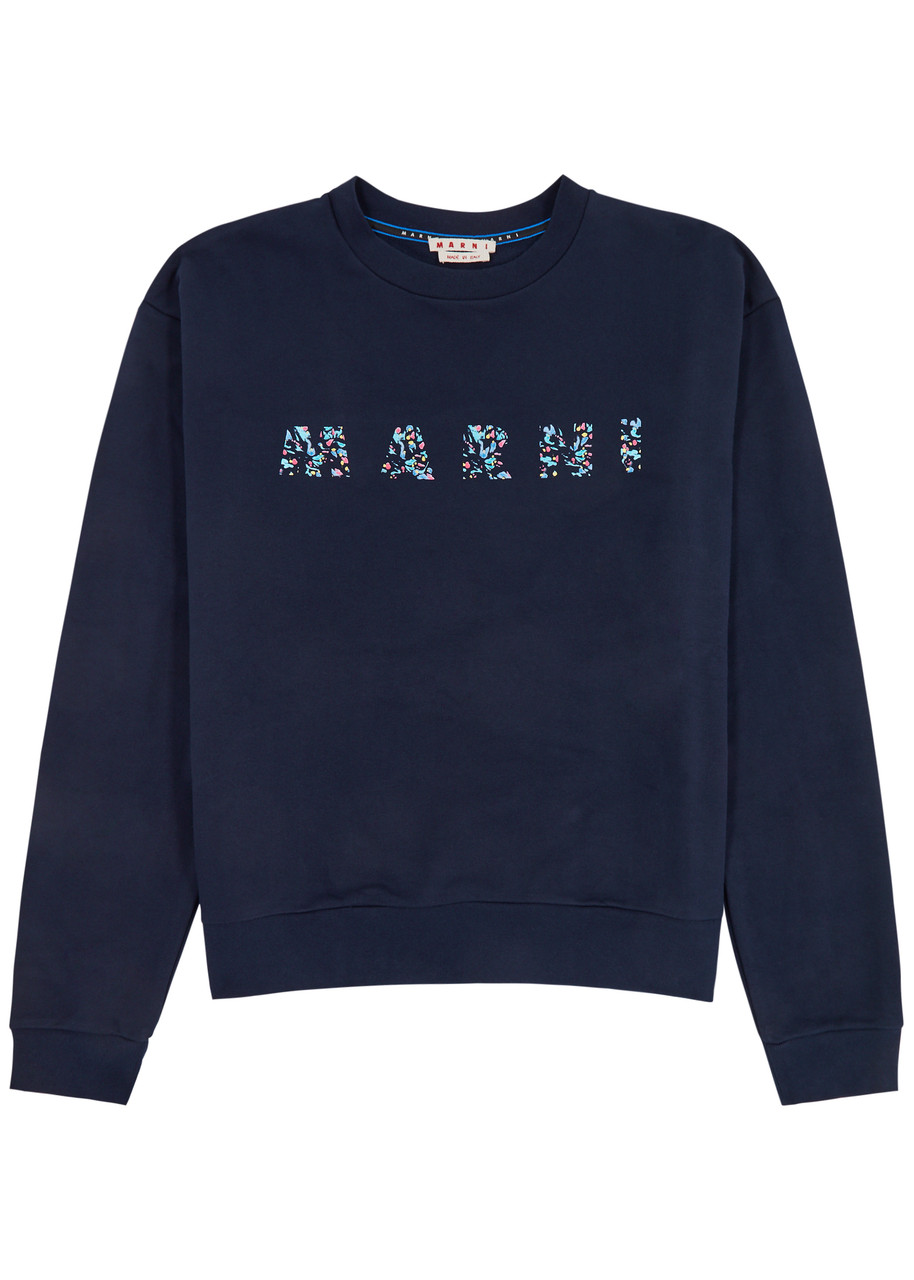 Shop Marni Logo-print Cotton Sweatshirt In Navy