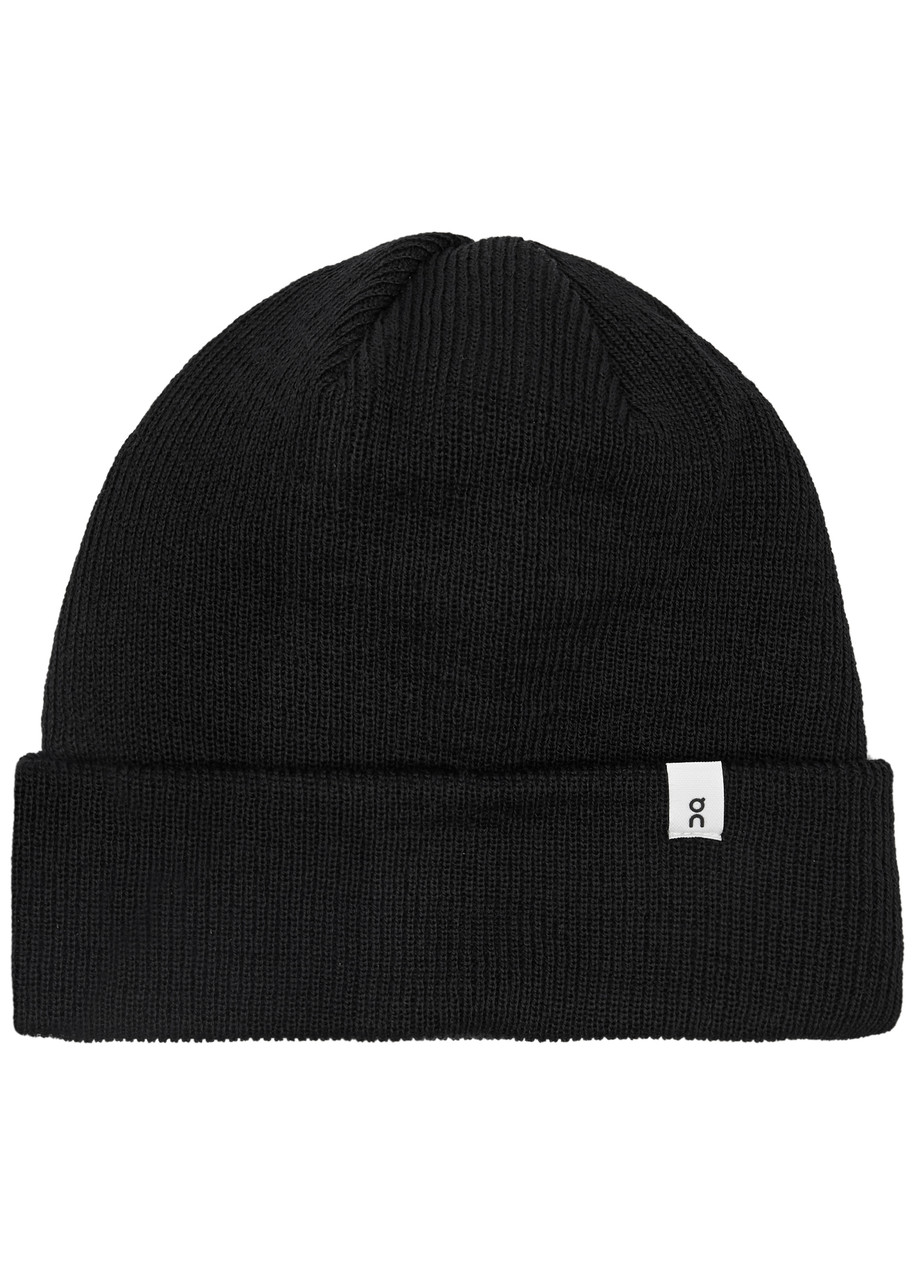 Shop On Running Ribbed Wool Beanie In Black