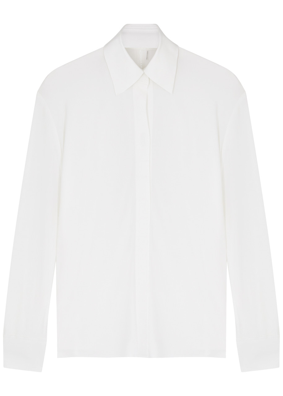 Shop Norma Kamali Stretch-jersey Shirt In White