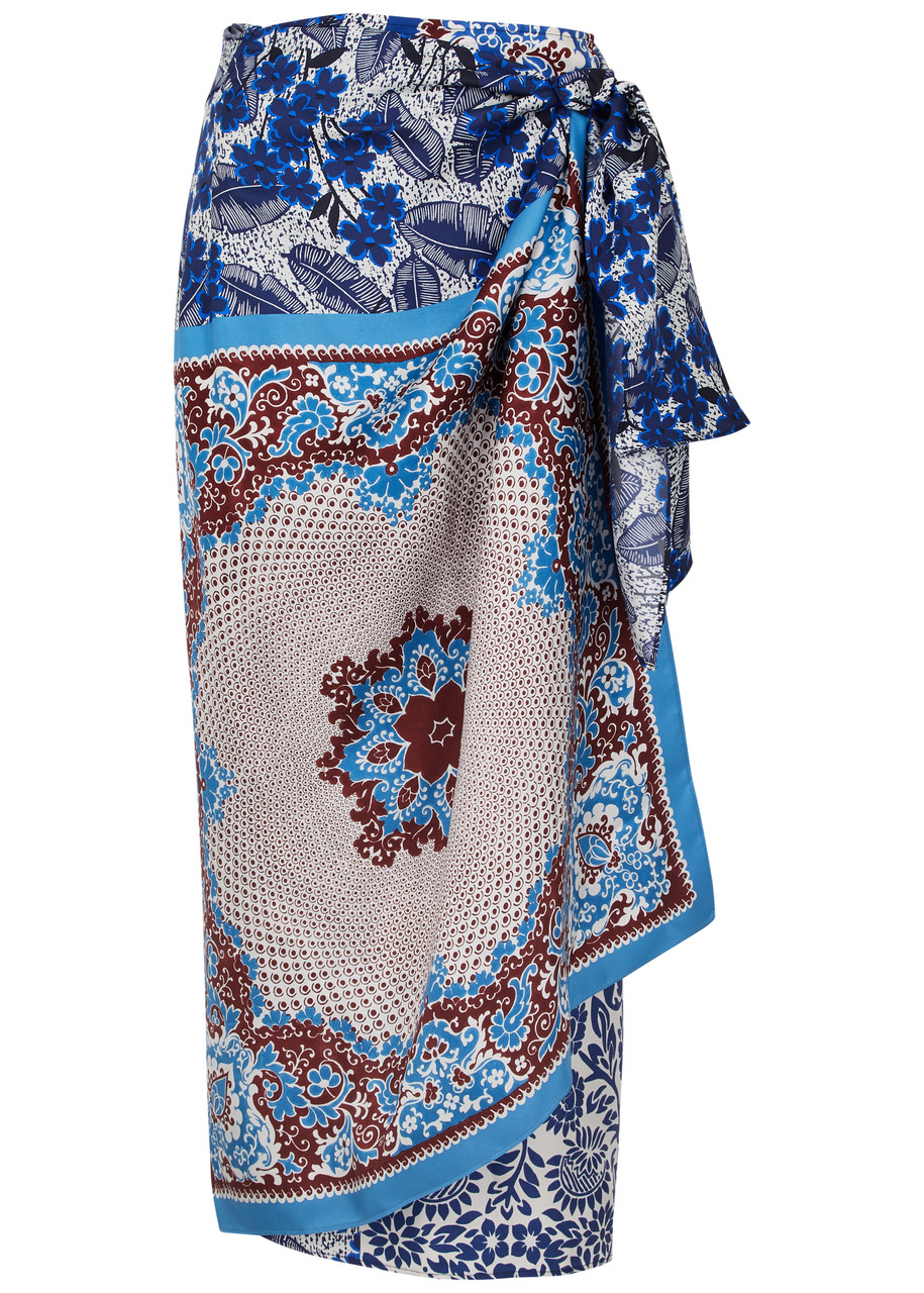 Max Mara Nuevo Printed Silk-satin Wrap Skirt In Multicoloured